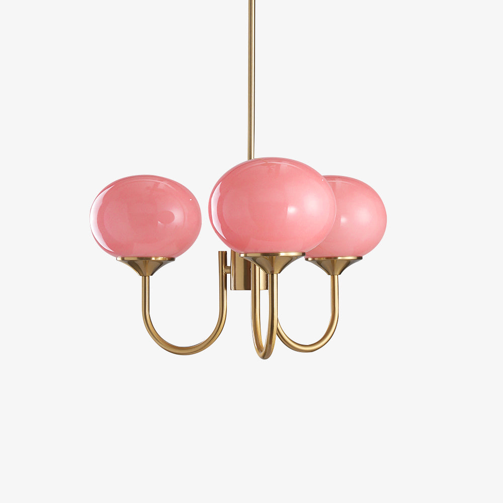 Gold Finish Marshmallow Chandelier With Pink Glass Shades NALANI