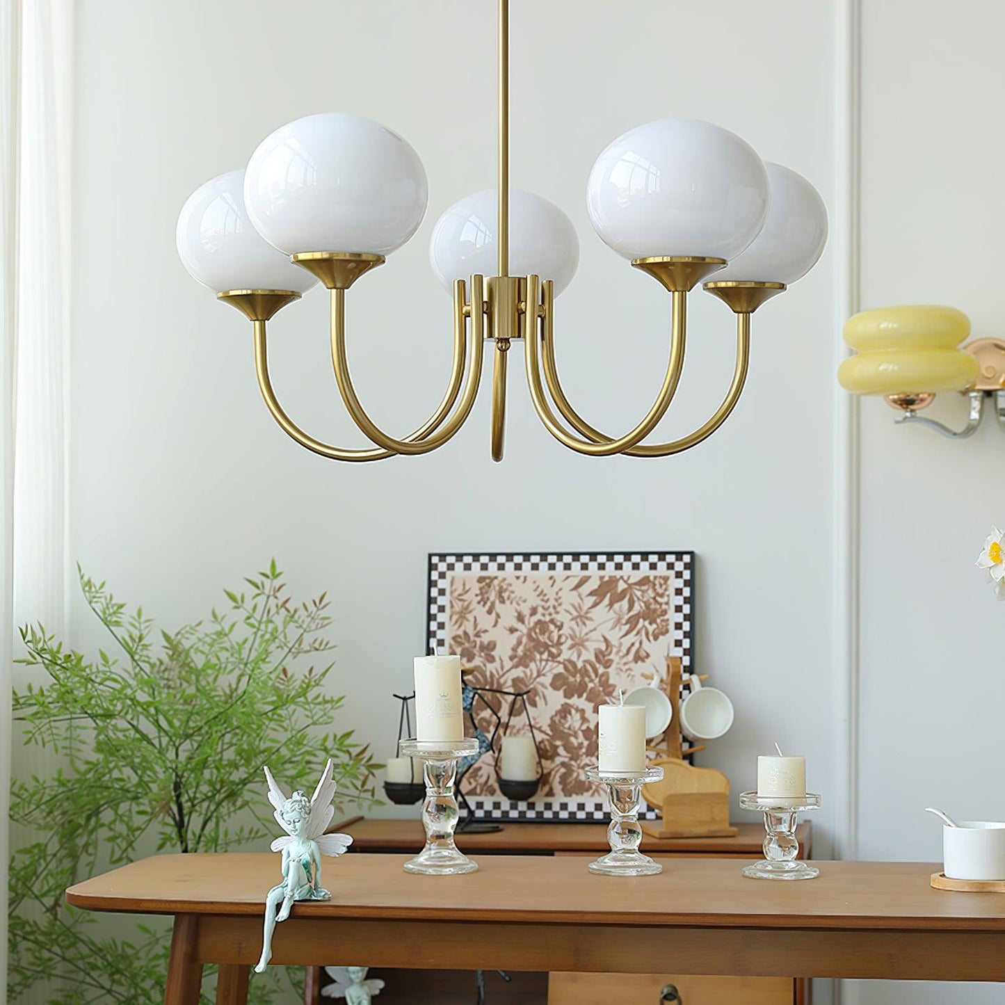 Gold Finish Marshmallow Chandelier With Pink Glass Shades NALANI