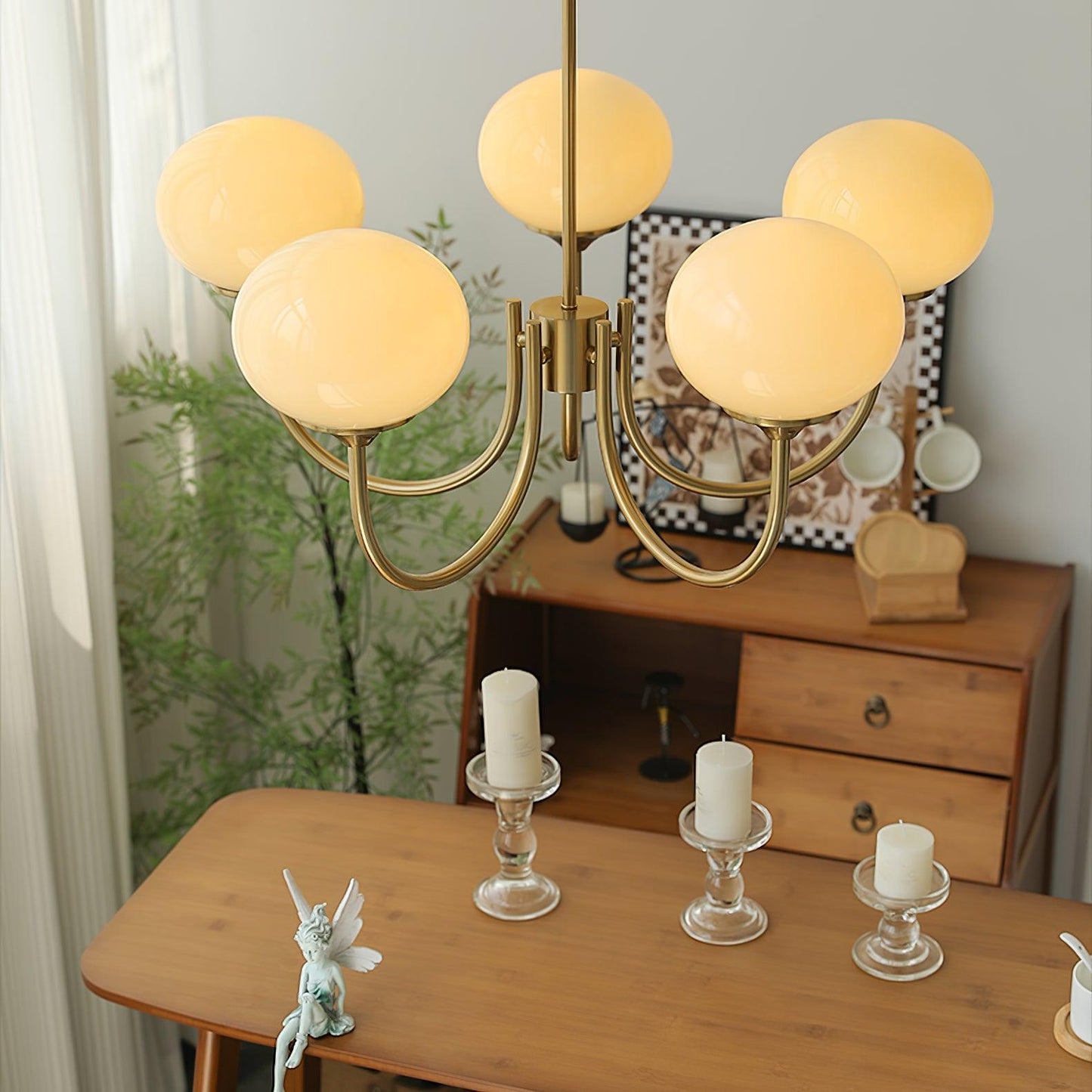 Gold Finish Marshmallow Chandelier With Pink Glass Shades NALANI
