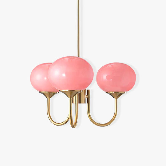 Gold Finish Marshmallow Chandelier With Pink Glass Shades NALANI