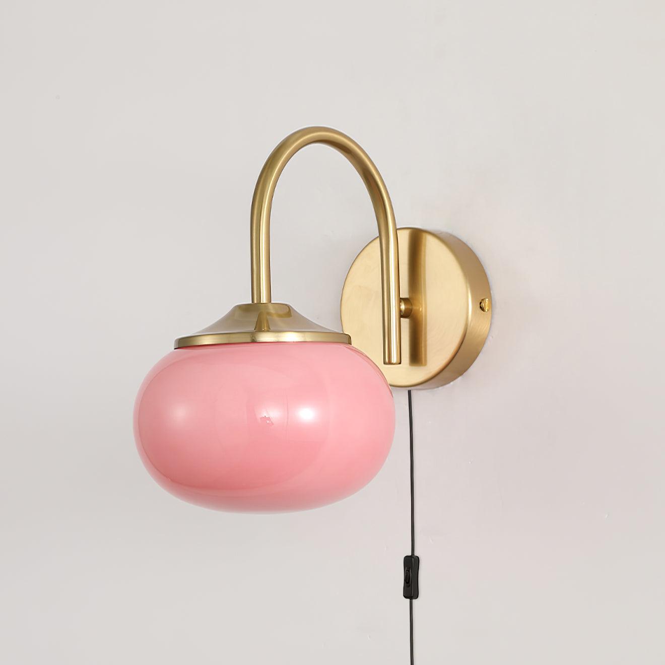 Gold Finish Plug In Sconce With Pink Glass Shade Decor ∅ 5.5″ x H 8.3″ Dia 14cm x H 21cm Copper & Pink NALANI