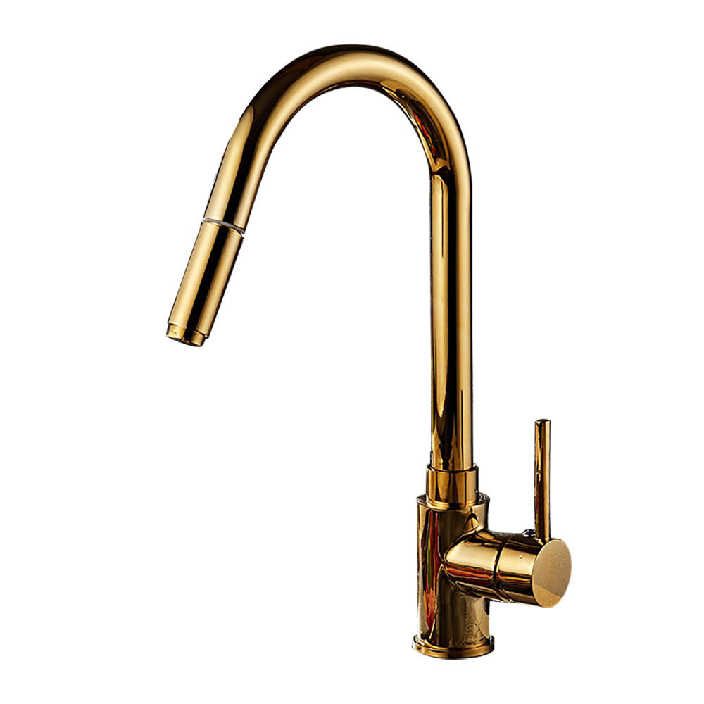 Gold Finish Single Hole Kitchen Faucet With Pull Sprayer NALANI