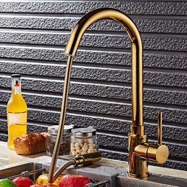 Gold Finish Single Hole Kitchen Faucet With Pull Sprayer NALANI