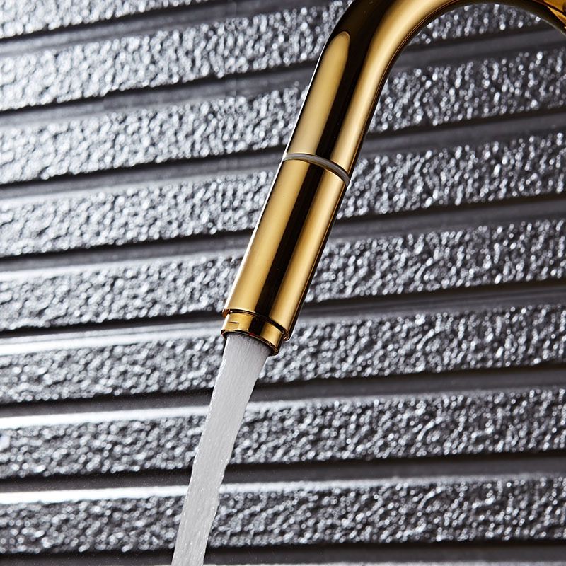 Gold Finish Single Hole Kitchen Faucet With Pull Sprayer NALANI