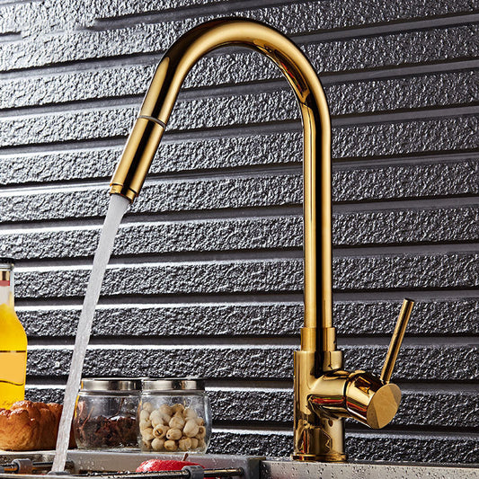 Gold Finish Single Hole Kitchen Faucet With Pull Sprayer NALANI