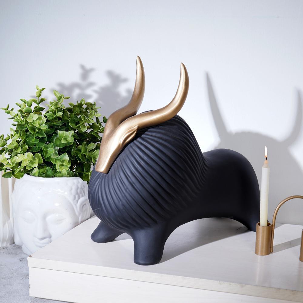 Golden Horned Yak Table Accent for Modern Home Decor Black NaLani