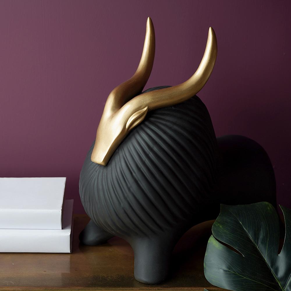Golden Horned Yak Table Accent for Modern Home Decor NaLani