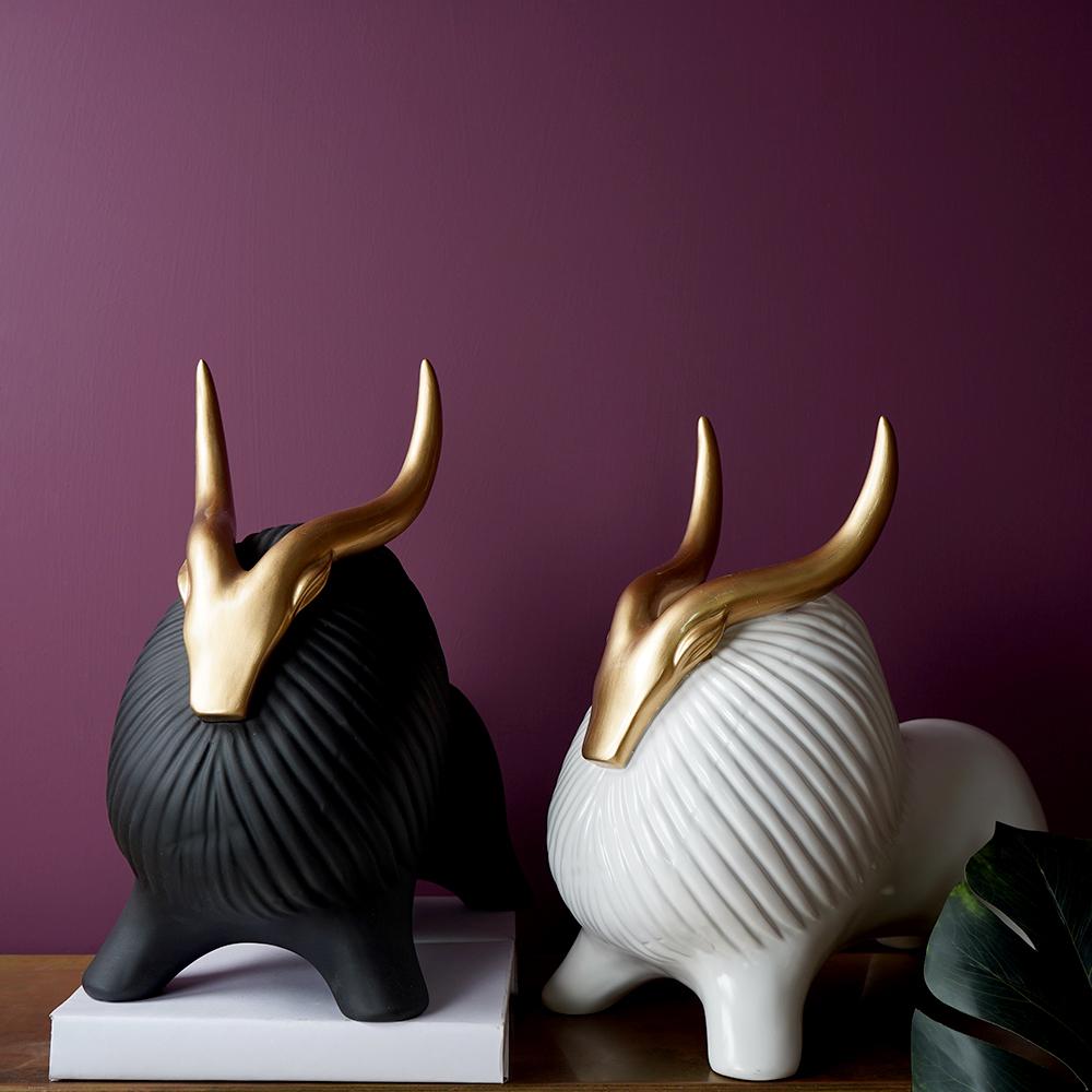Golden Horned Yak Table Accent for Modern Home Decor NaLani
