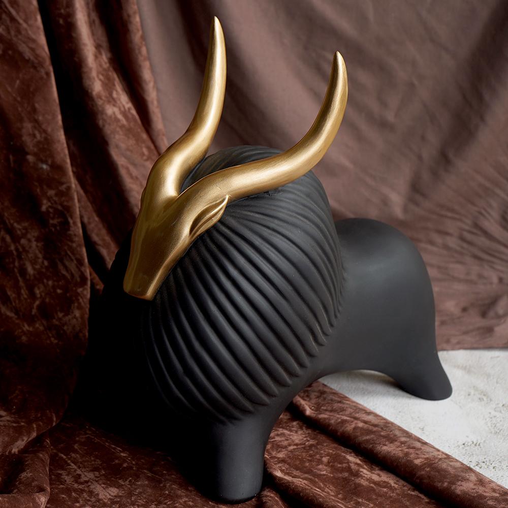 Golden Horned Yak Table Accent for Modern Home Decor NaLani