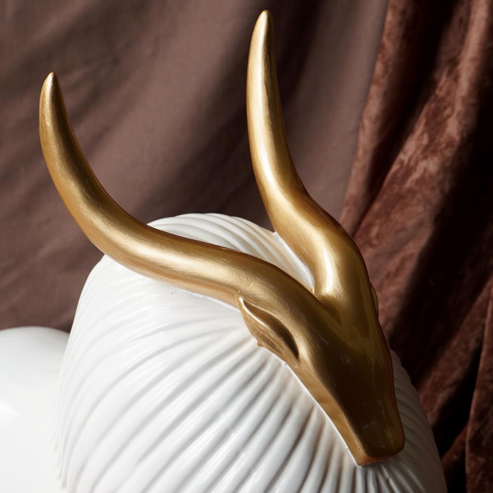 Golden Horned Yak Table Accent for Modern Home Decor NaLani