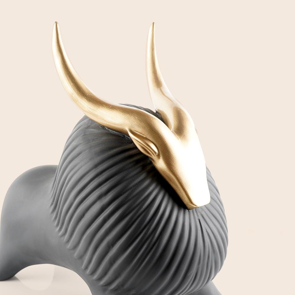 Golden Horned Yak Table Accent for Modern Home Decor NaLani