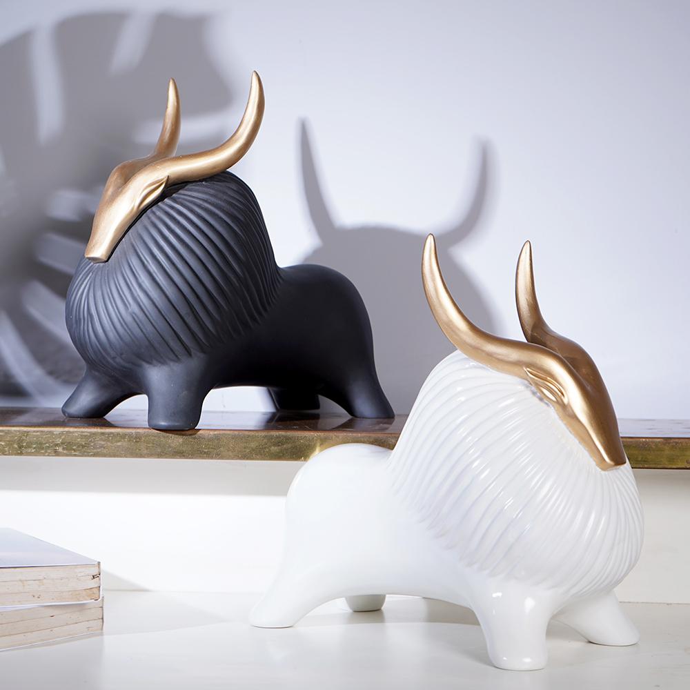 Golden Horned Yak Table Accent for Modern Home Decor NaLani