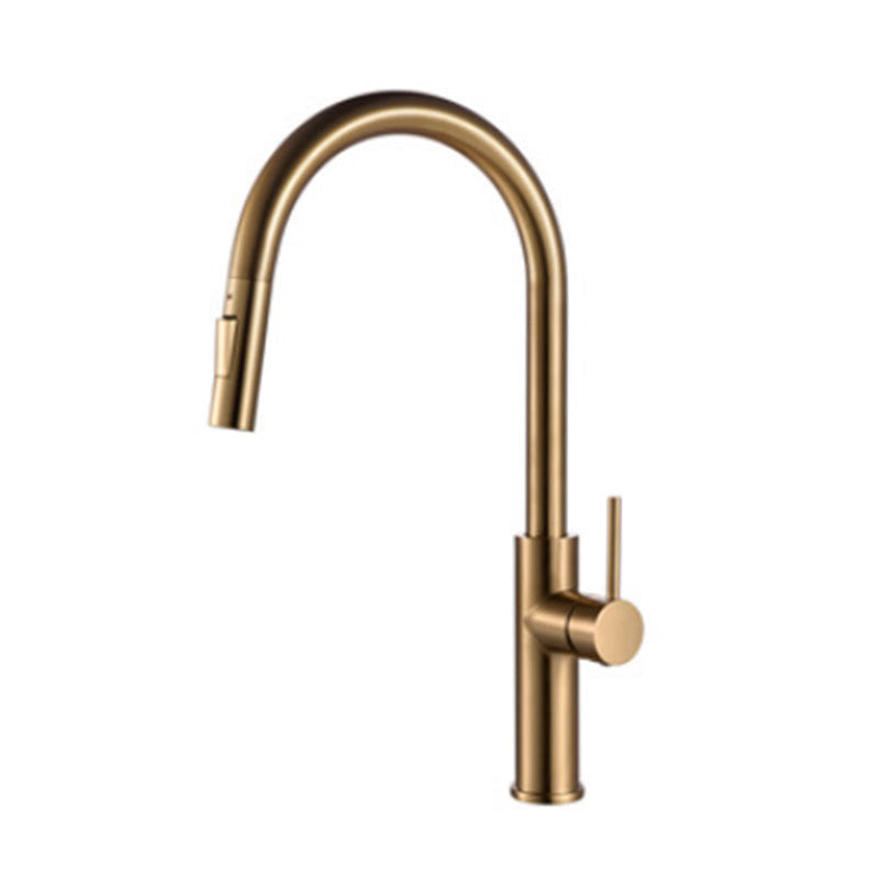 Gooseneck Copper Kitchen Faucet Single Handle Hot Cold Gold NALANI