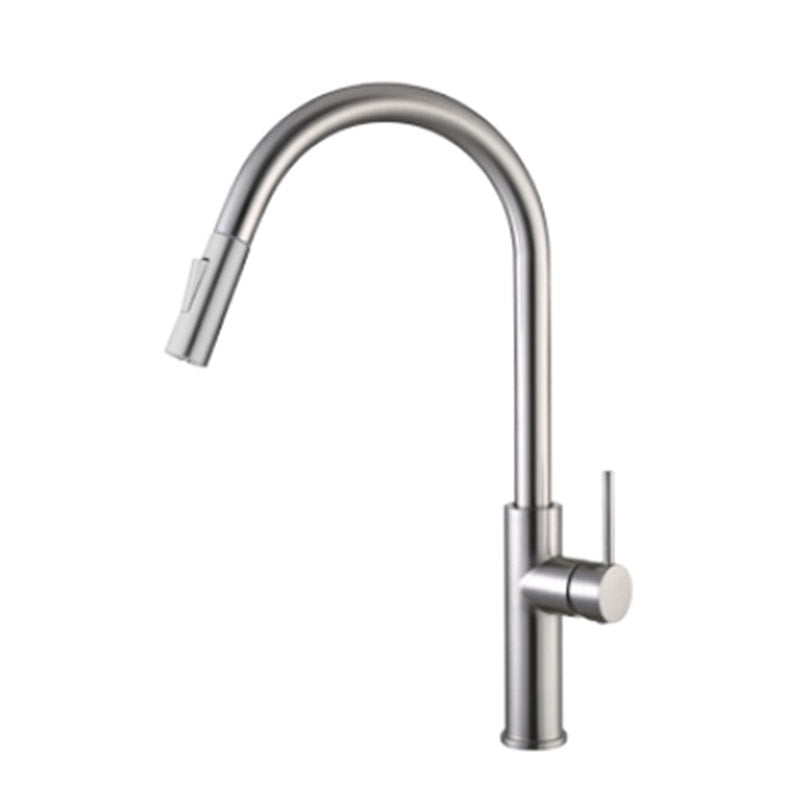 Gooseneck Copper Kitchen Faucet Single Handle Hot Cold Silver NALANI