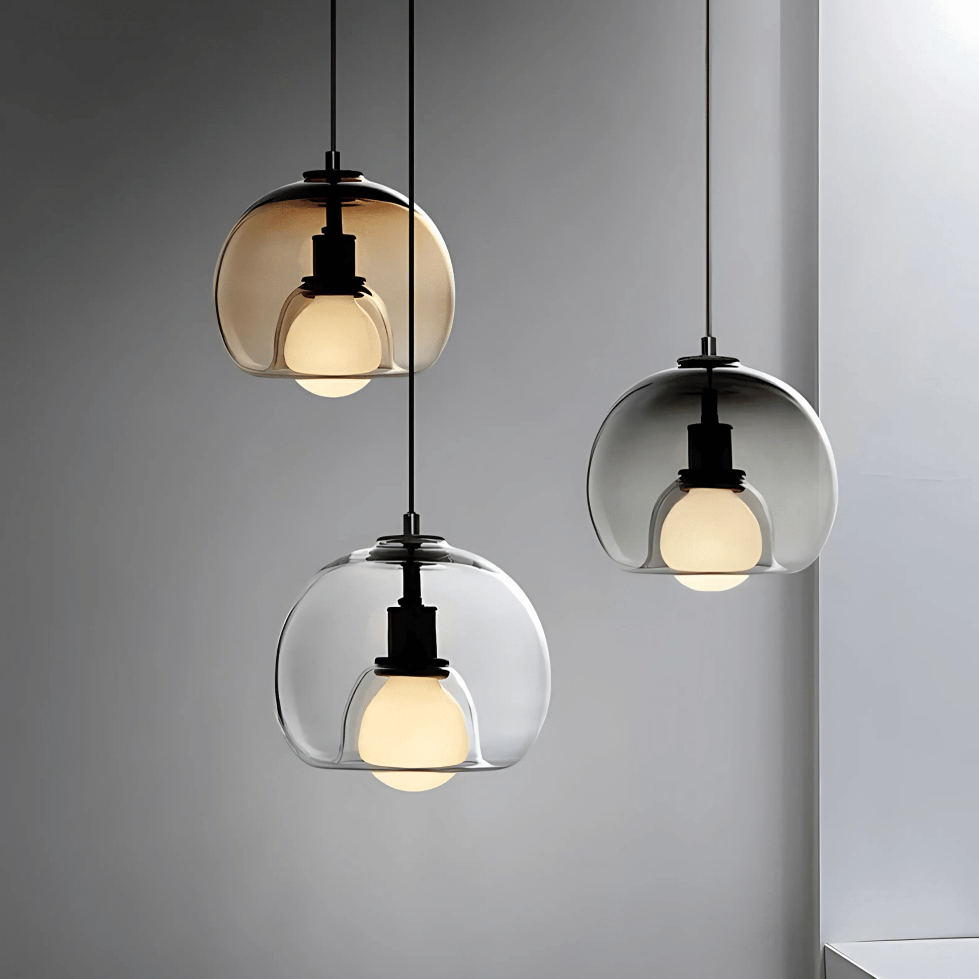Handblown Glass Pendant Lights In Smoke Grey Clear Amber NALANI