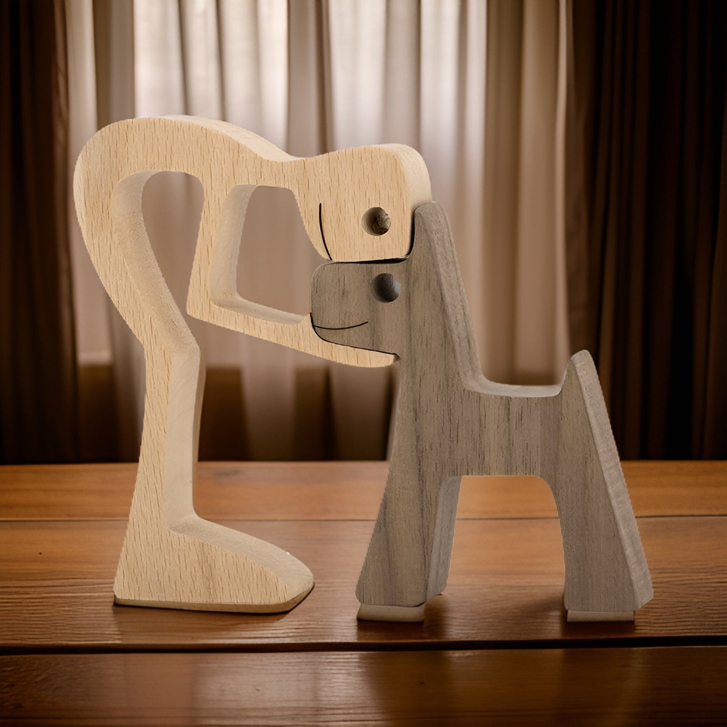 Wooden Sculpture Symbolizing Bond Between Dogs and Humans Man and dog NALANI