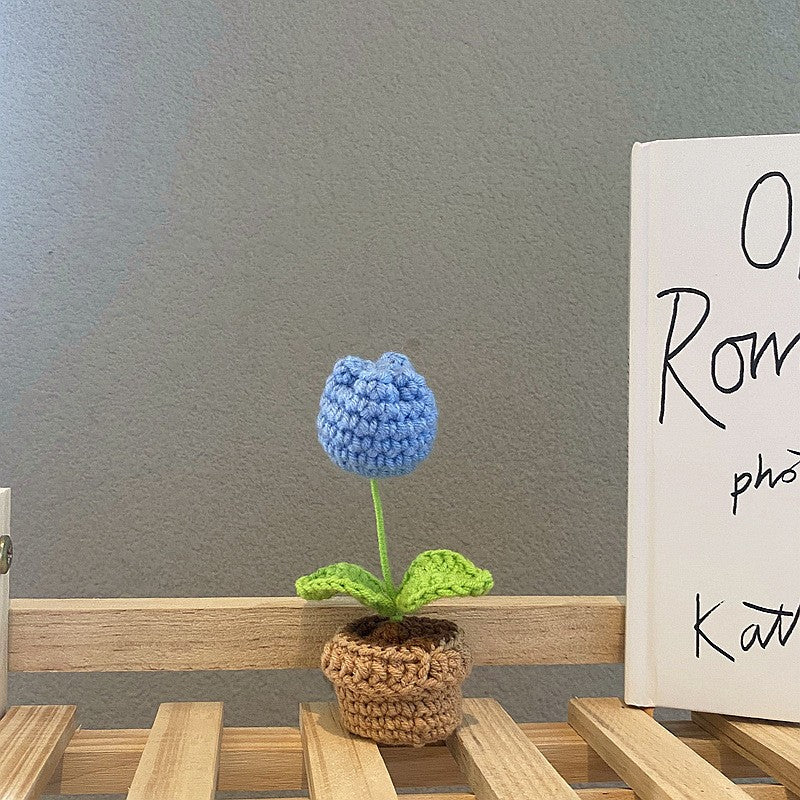 Crochet Flower Pot Decoration With Ceramic Base Blue Tulip NALANI