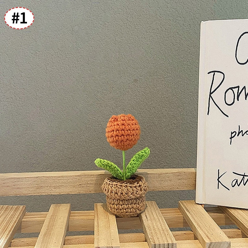 Crochet Flower Pot Decoration With Ceramic Base Orange Tulip NALANI