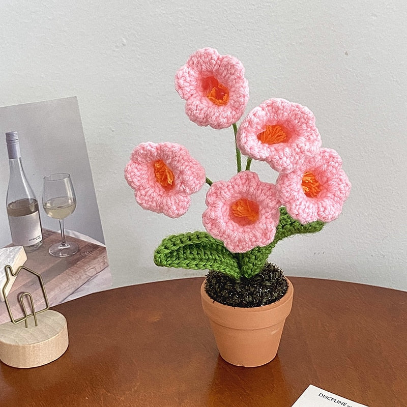 Crochet Flower Pot Decoration With Ceramic Base Pink NALANI