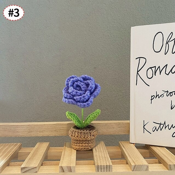 Crochet Flower Pot Decoration With Ceramic Base Blue rose NALANI