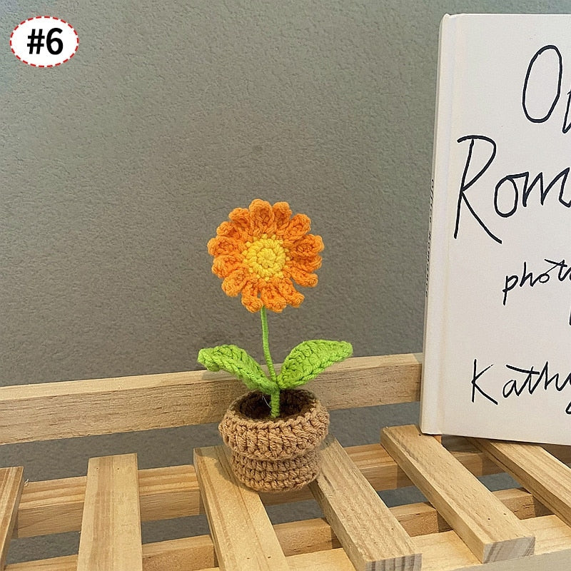 Crochet Flower Pot Decoration With Ceramic Base Orange Flower NALANI