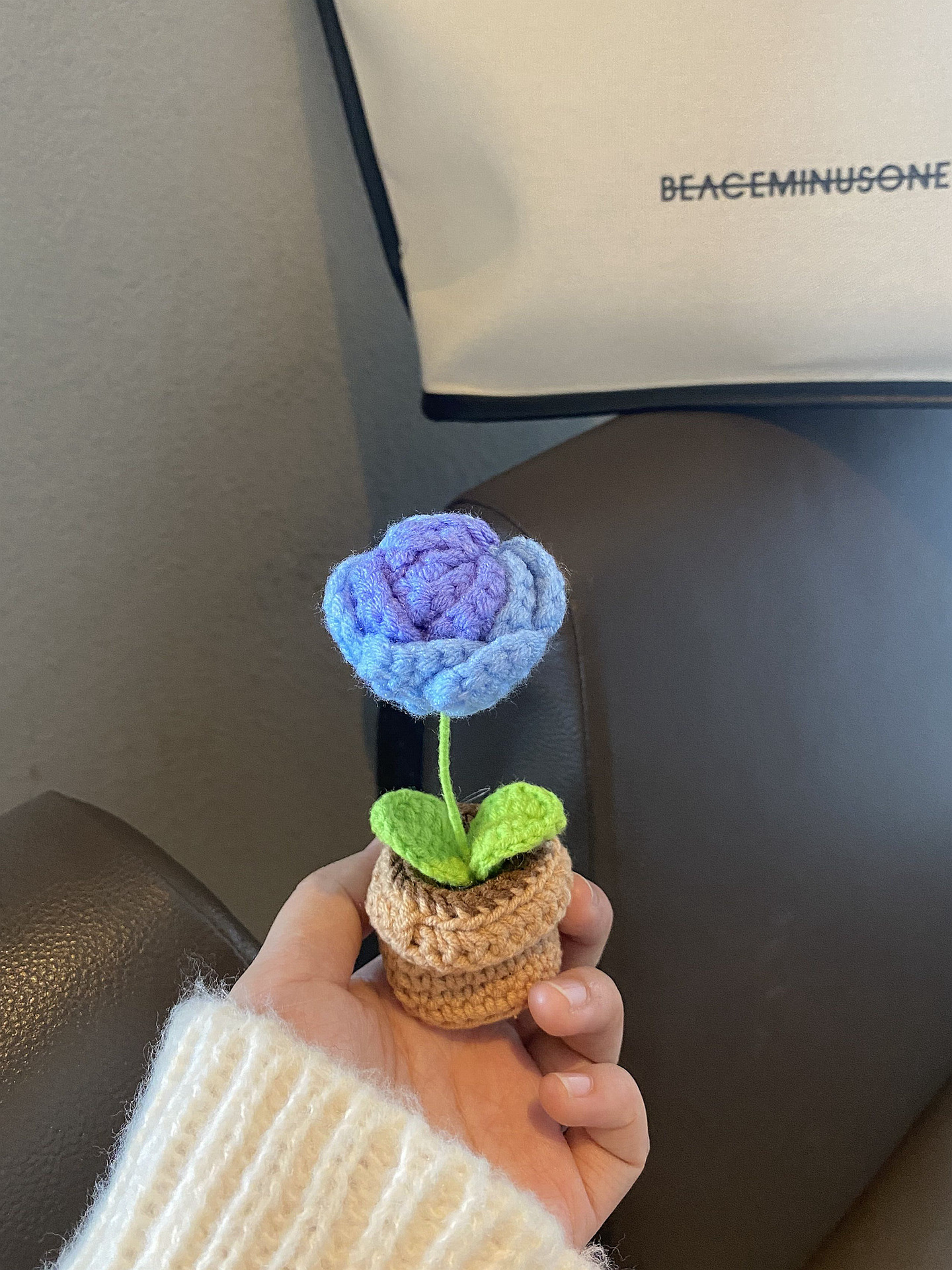 Crochet Flower Pot Decoration With Ceramic Base Gradient blue rose NALANI