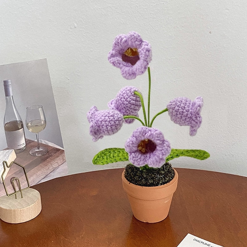 Crochet Flower Pot Decoration With Ceramic Base Purple NALANI