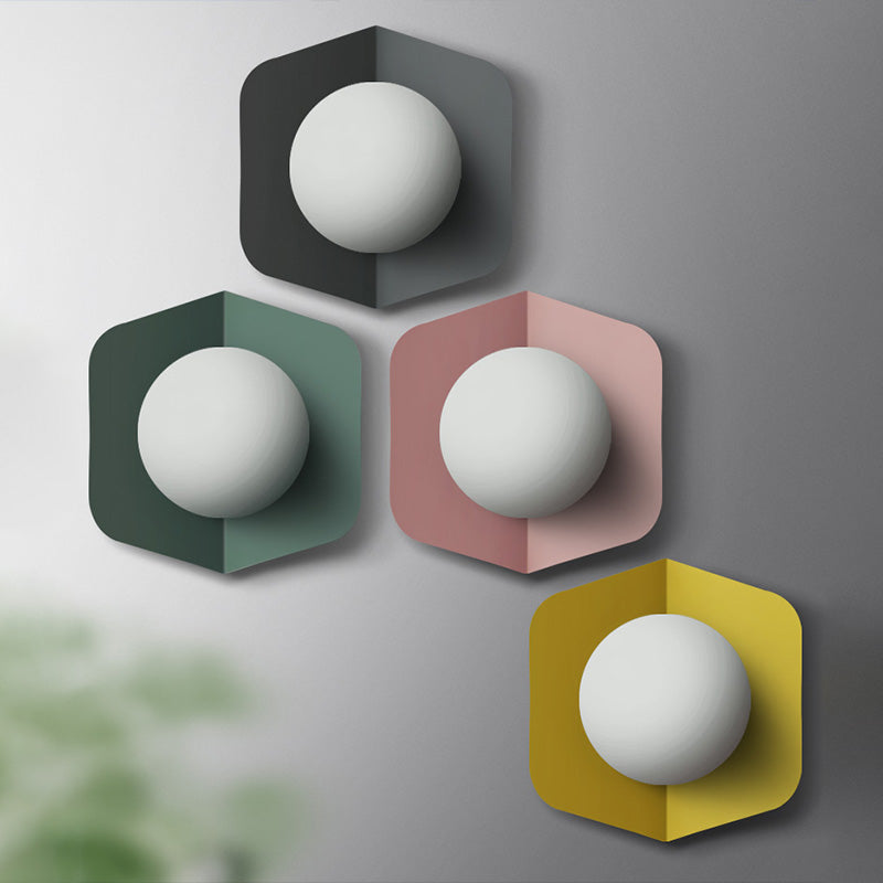 Hexagonal Metal Sconce Wall Light Ball Opaline Glass Shade NALANI