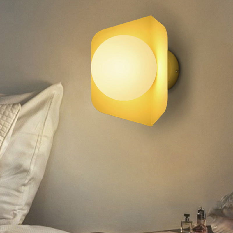 Hexagonal Metal Sconce Wall Light Ball Opaline Glass Shade NALANI