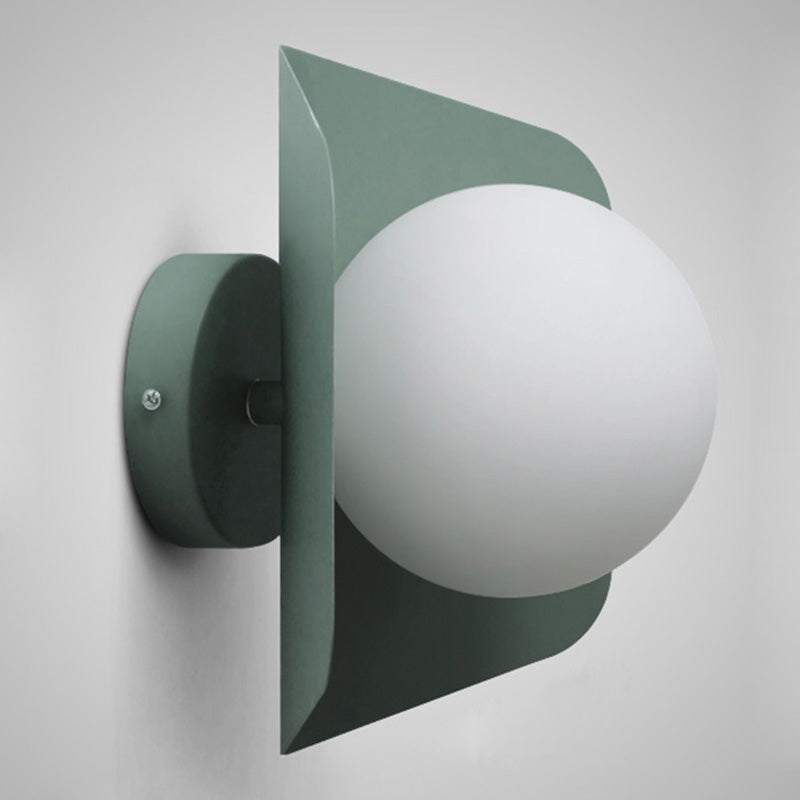 Hexagonal Metal Sconce Wall Light Ball Opaline Glass Shade Green NALANI
