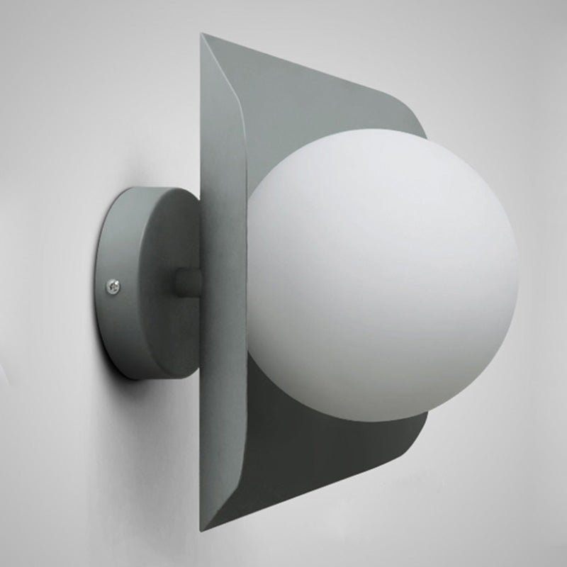 Hexagonal Metal Sconce Wall Light Ball Opaline Glass Shade Grey NALANI