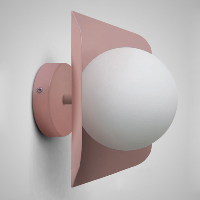 Hexagonal Metal Sconce Wall Light Ball Opaline Glass Shade Pink NALANI