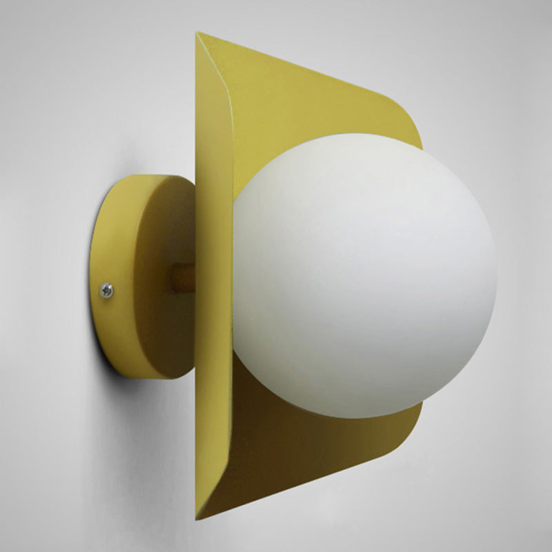 Hexagonal Metal Sconce Wall Light Ball Opaline Glass Shade Yellow NALANI