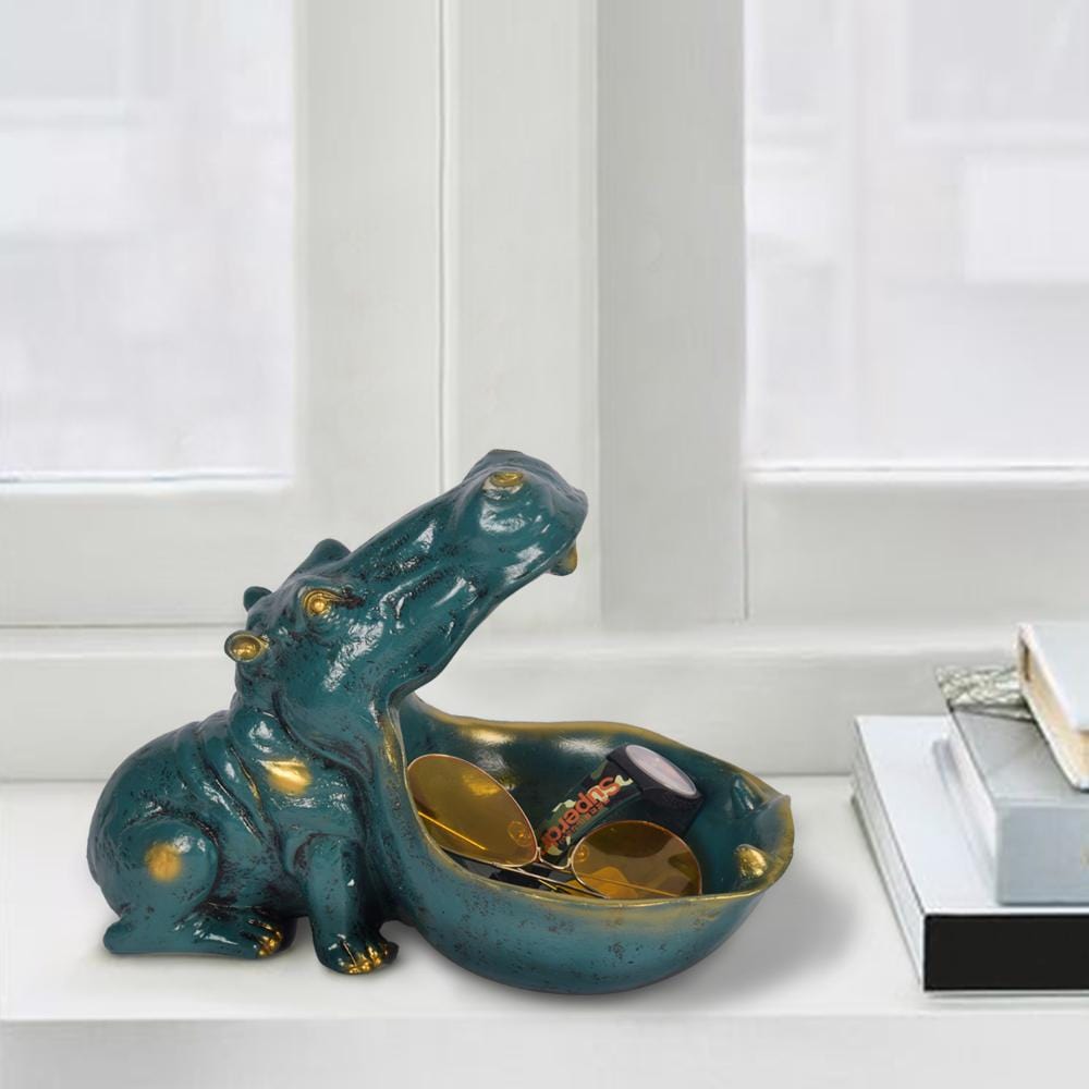 Hungry Hippo Storage Bowl Colorful Home Organizer for Summer Vibes Green and Gold NaLani