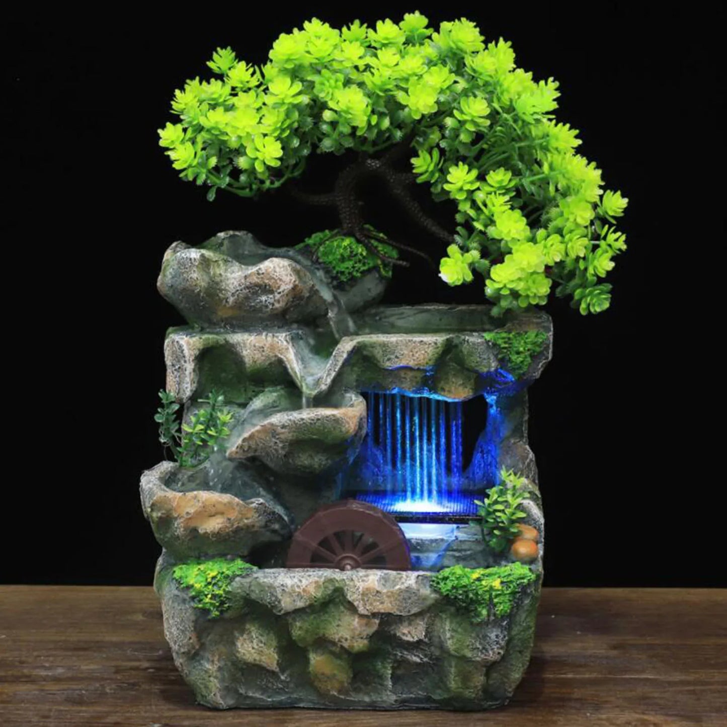 Illuminated Waterfall Fountain with Rock Garden and Tree Ornament NALANI