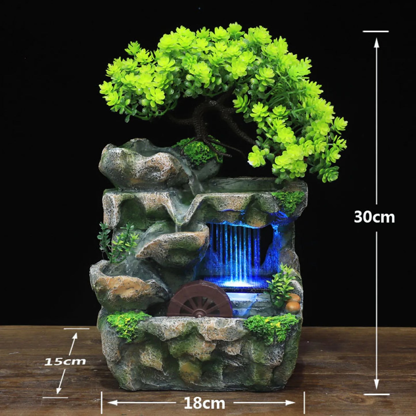 Illuminated Waterfall Fountain with Rock Garden and Tree Ornament NALANI