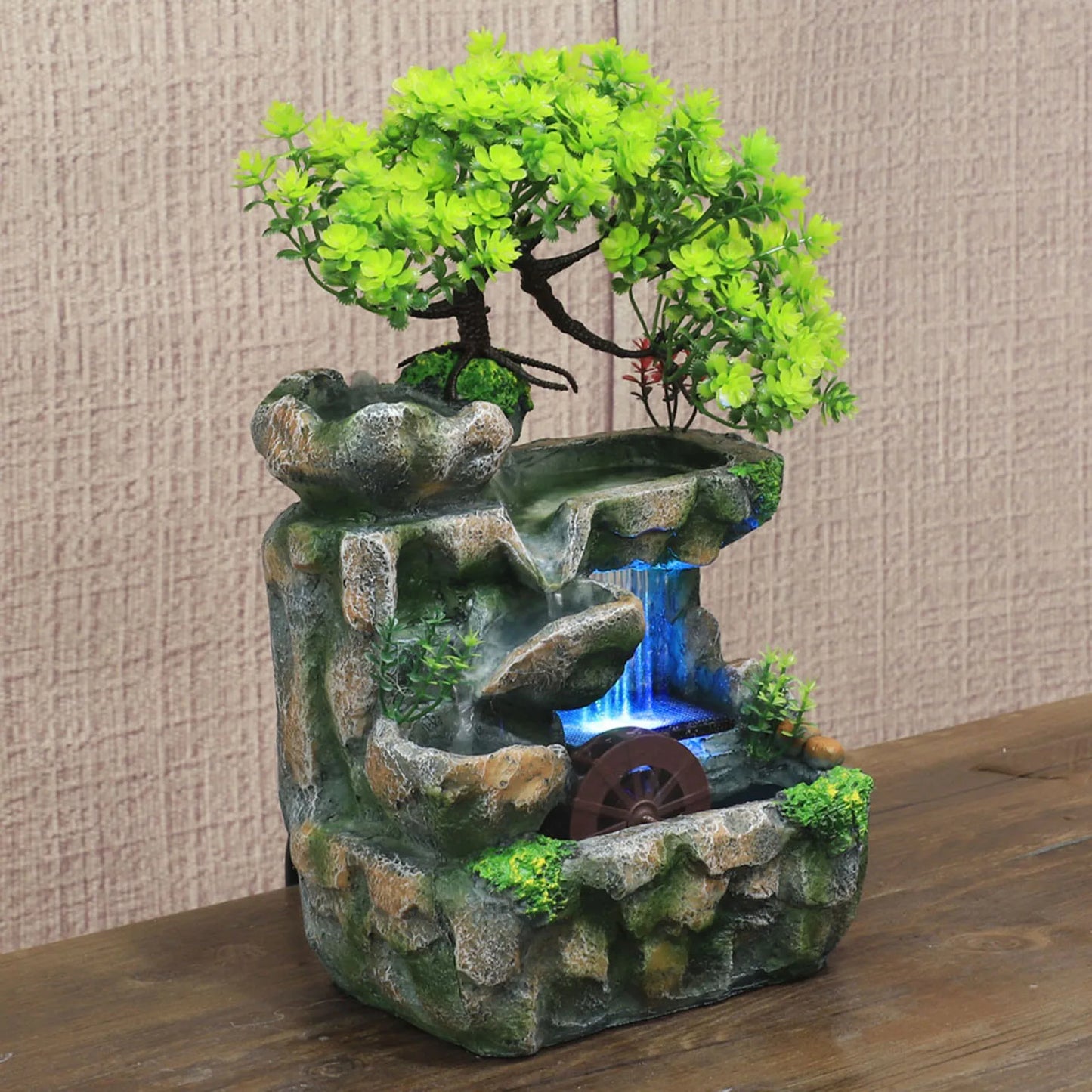 Illuminated Waterfall Fountain with Rock Garden and Tree Ornament NALANI