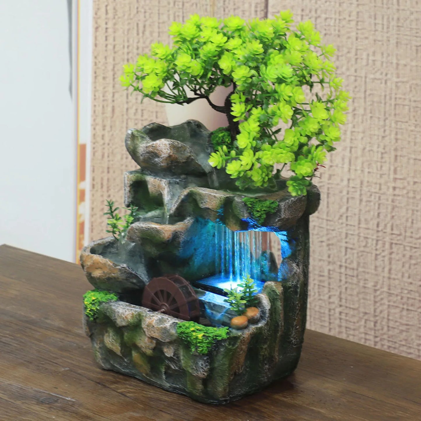Illuminated Waterfall Fountain with Rock Garden and Tree Ornament NALANI
