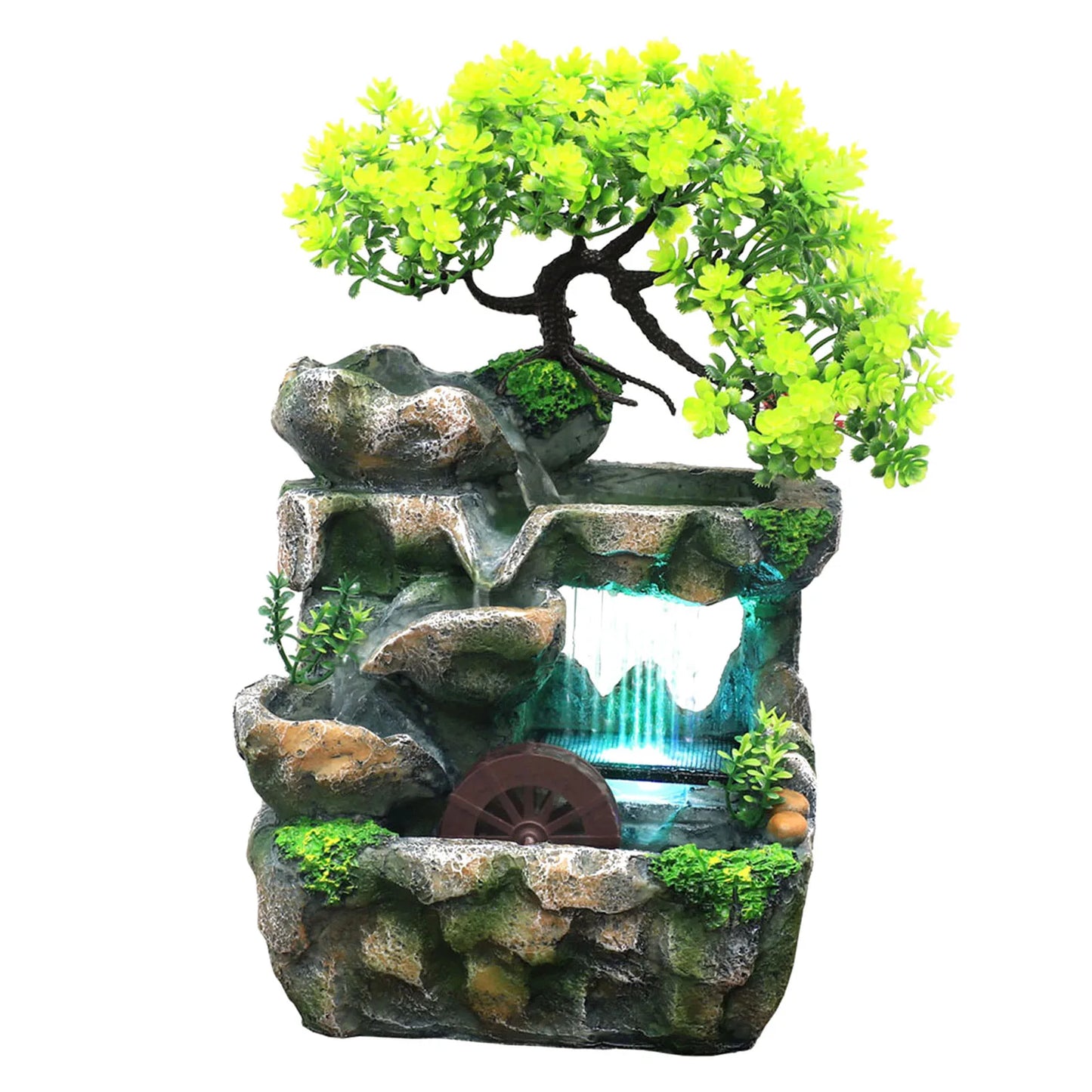 Illuminated Waterfall Fountain with Rock Garden and Tree Ornament NALANI
