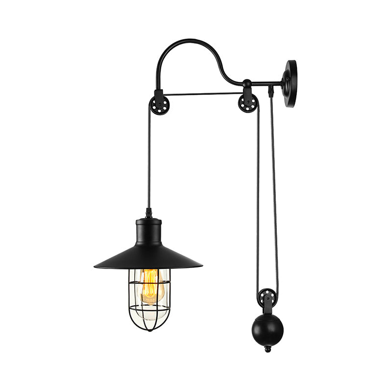 Industrial Black Wall Sconce Glass Cage With Pulley NALANI