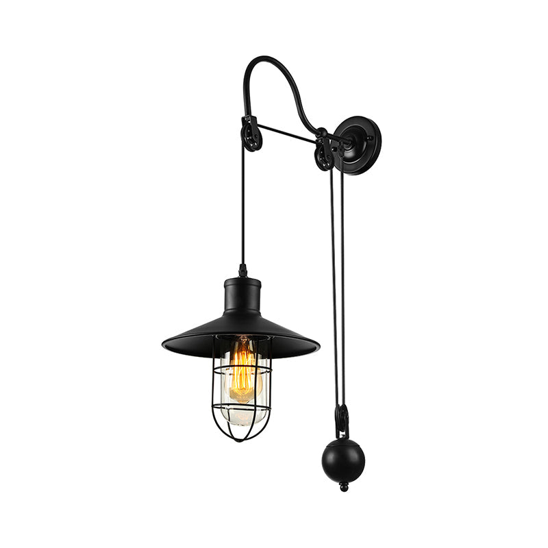 Industrial Black Wall Sconce Glass Cage With Pulley NALANI