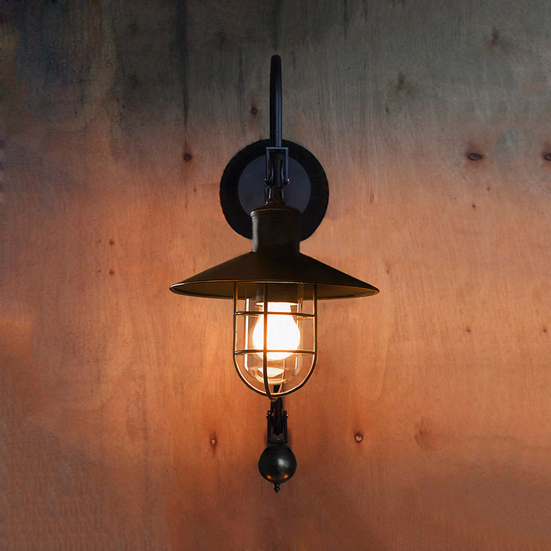 Industrial Black Wall Sconce Glass Cage With Pulley Black NALANI