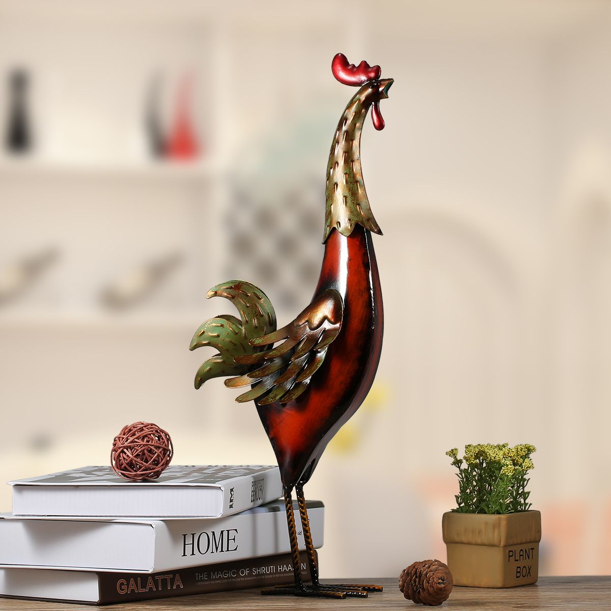 Iron Rooster Sculpture Miniature for Garden Decor NaLani