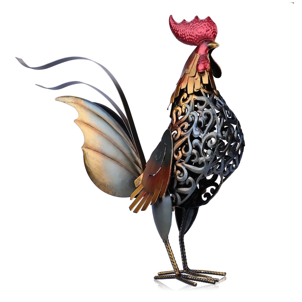 Iron Rooster Sculpture Miniature for Garden Decor Light Grey NaLani