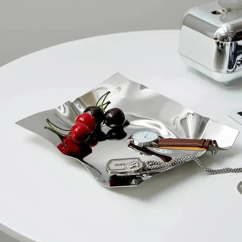 Irregular Silver Stainless Steel Storage Tray for Home Decor NALANI
