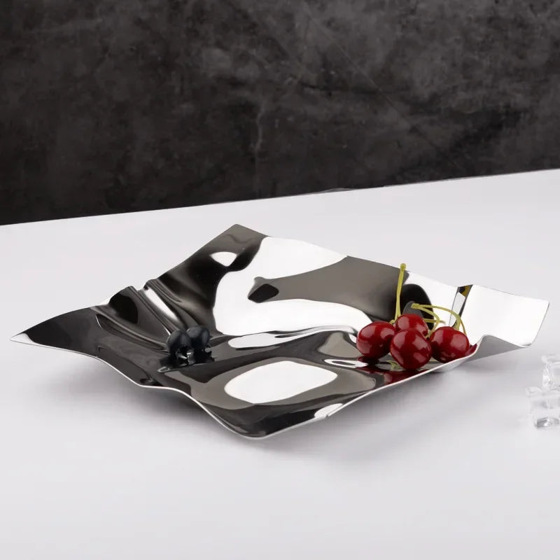 Irregular Silver Stainless Steel Storage Tray for Home Decor Silver NALANI