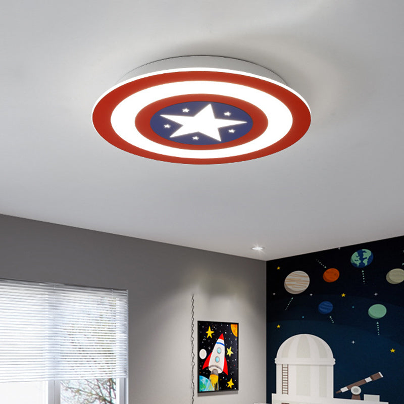 Kids Led Captain Shield Flush Mount Ceiling Light Red Blue White White NALANI