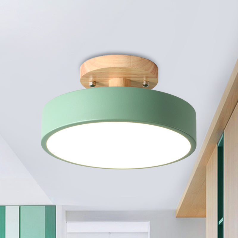 LED Semi Flush Mount Ceiling Light With Wood Canopy Green NALANI