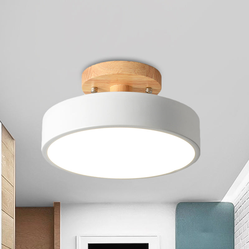 LED Semi Flush Mount Ceiling Light With Wood Canopy White NALANI