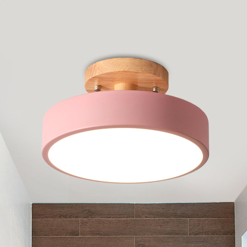 LED Semi Flush Mount Ceiling Light With Wood Canopy Pink NALANI